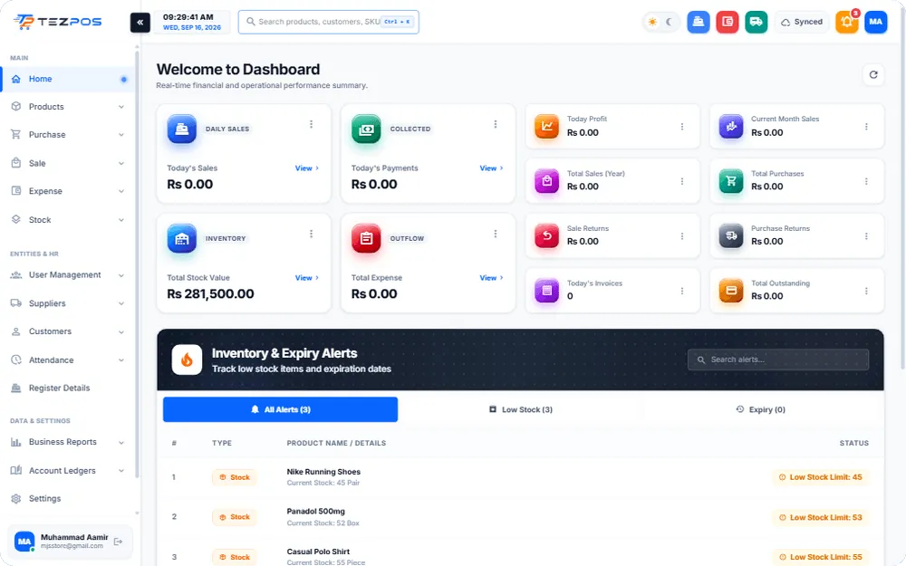 Tez POS Dashboard Preview