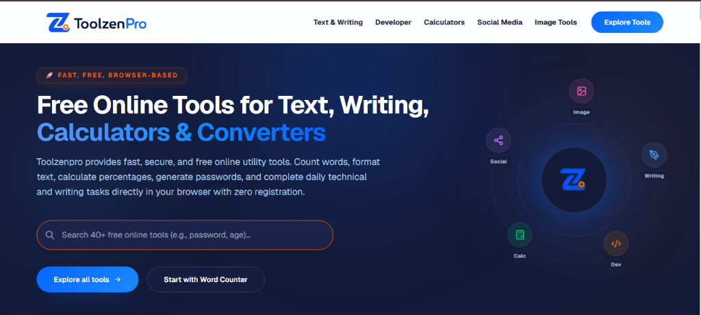 ToolzenPro - 50+ Free Online Utility Tools Platform Preview